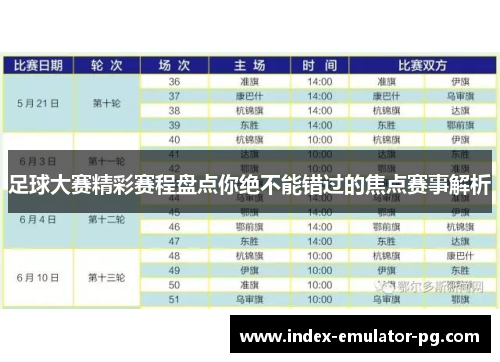 足球大赛精彩赛程盘点你绝不能错过的焦点赛事解析 足球大赛精彩赛程盘点你绝不能错过的焦点赛事解析