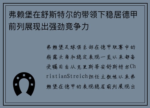 弗赖堡在舒斯特尔的带领下稳居德甲前列展现出强劲竞争力 弗赖堡在舒斯特尔的带领下稳居德甲前列展现出强劲竞争力